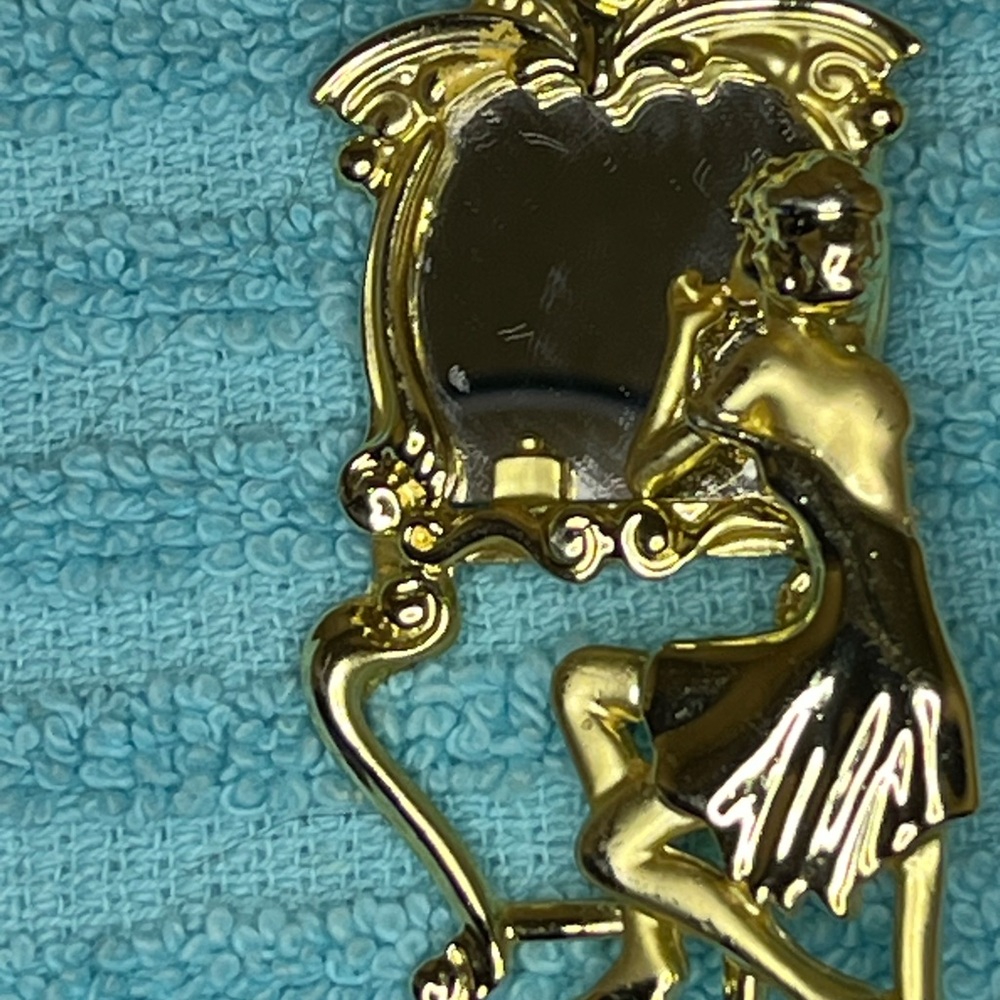 Gold Mirror Brooch with Woman Design